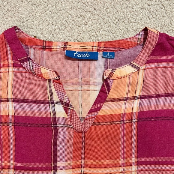 fresh Pink & Orange Plaid Top, Sm - Picture 4 of 4